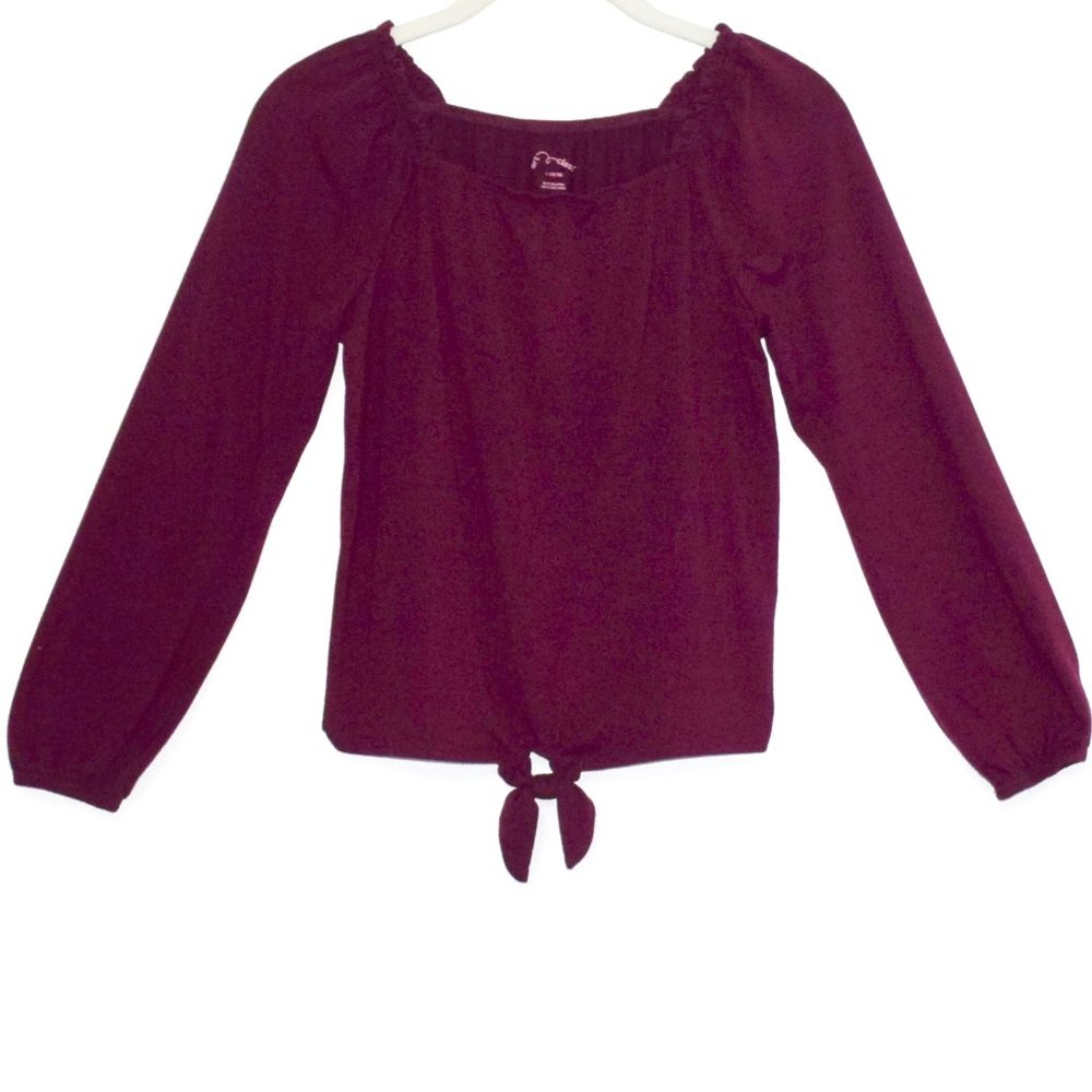 Art Class Burgundy/Maroon Long Sleeve Square Neck Top with Tie - Large (10-12)